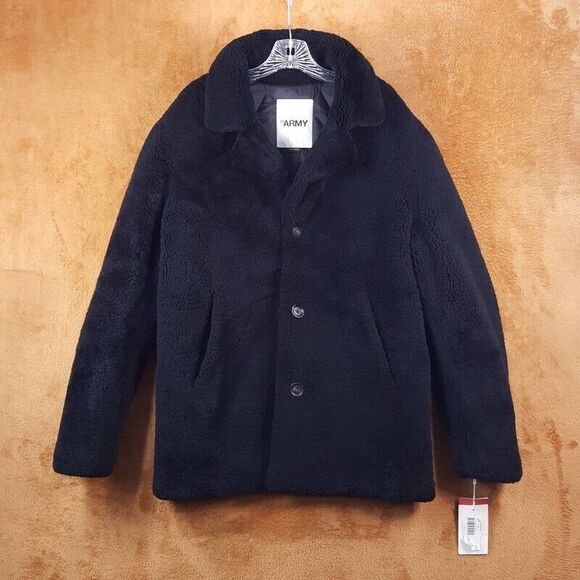 YVES SALOMON ARMY Coat Mens Size 48 Black Single Breasted Lamb Shearling $1825 - Picture 2 of 10